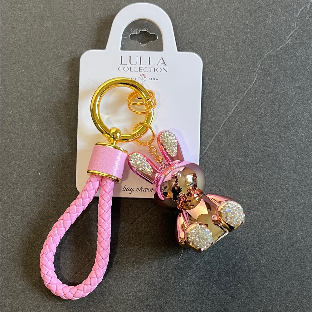 Lulla Collection Pink and Gold Bag Charm & Key Chain NWT